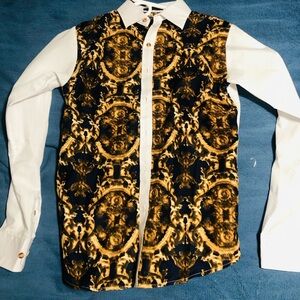 Elegant Black & Gold Baroque-Print Women's Button-Up Jacket